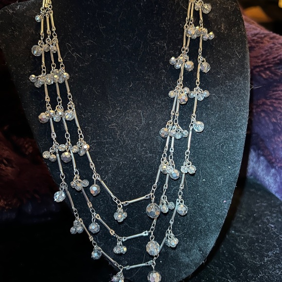 Blingy Talbots Silver Layered Necklace w/Clear Accents, Vintage! - Picture 2 of 5